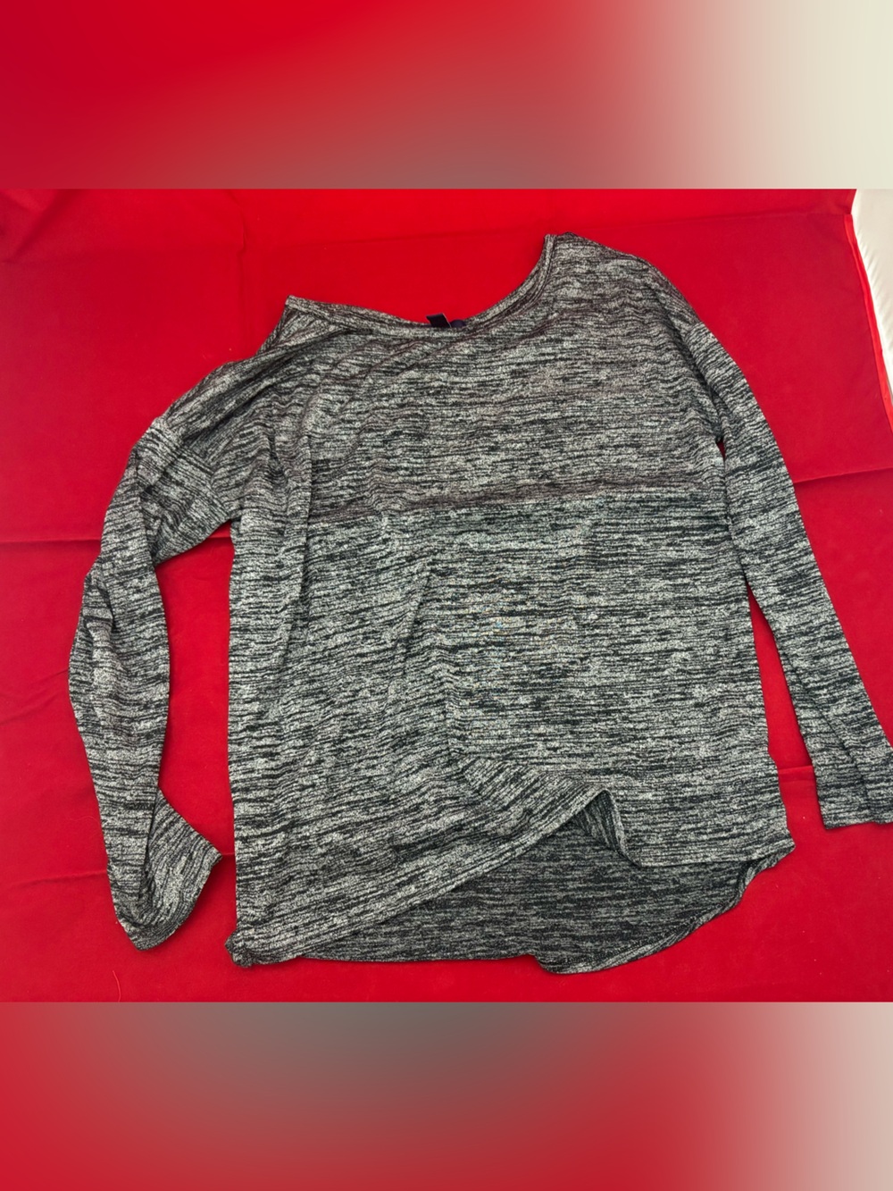 GAP Women's Large Marled Knit Long Sleeve Top Gray Black Crew Neck Sweater